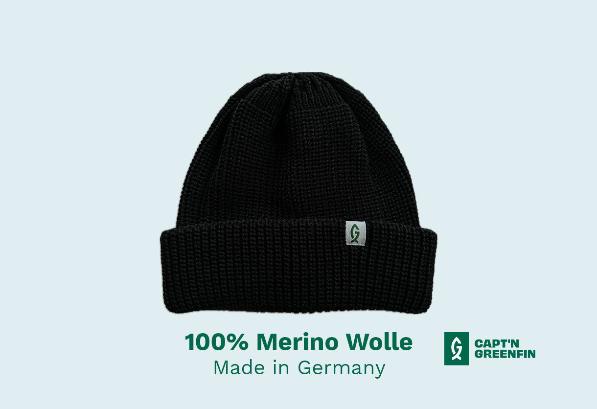 Greenfin Merino Fisher Beanie Schwarz